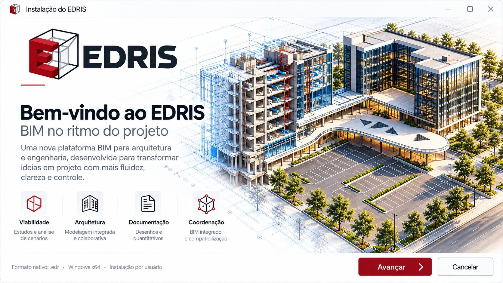 Tela de instalação do EDRIS para Windows